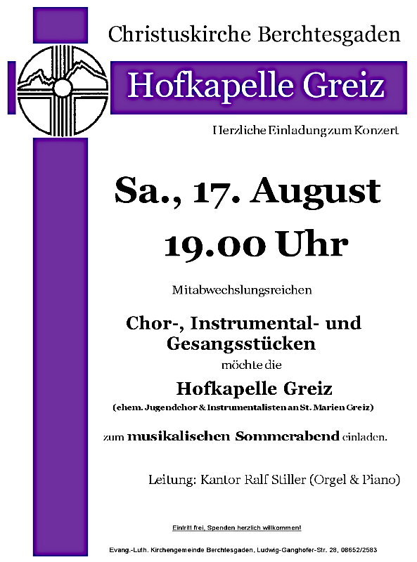 Einladung zum Konzert der Hofkapelle Greiz