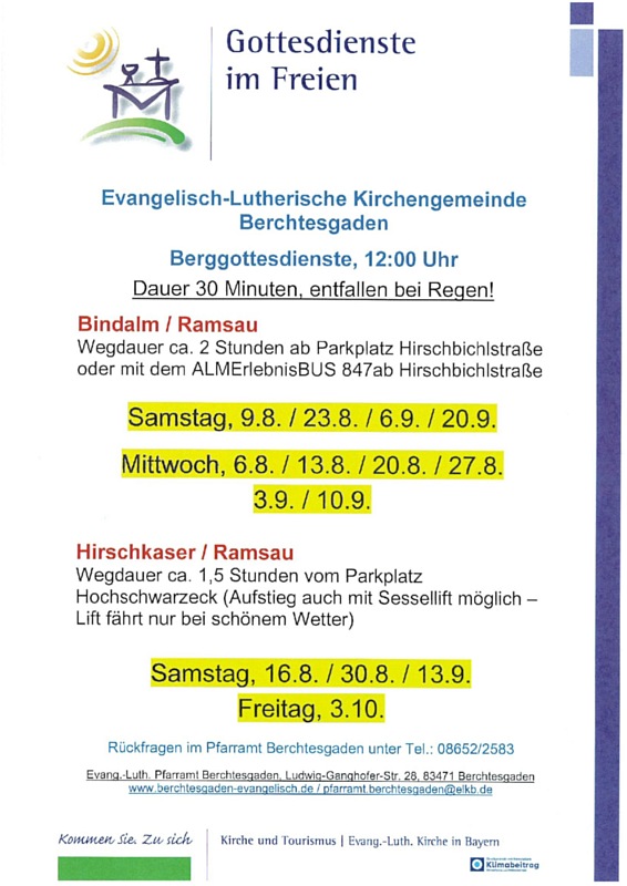 Einladung zu den Berggottesdiensten
