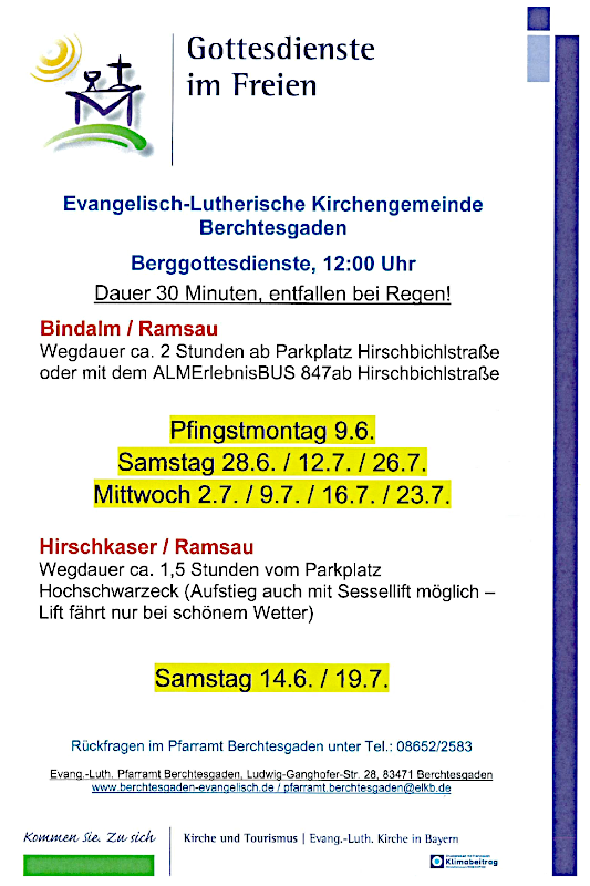 Einladung zu den Berggottesdiensten